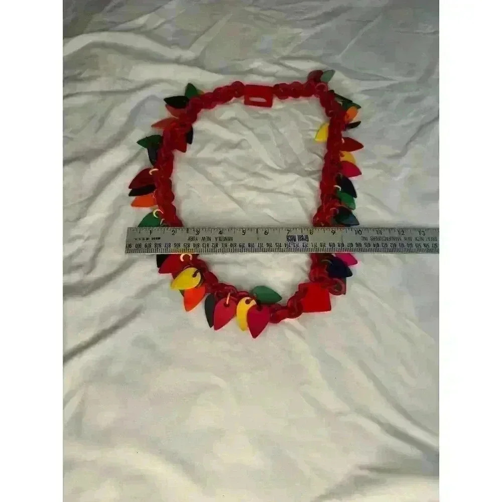 Statement Vtg Retro MOD Red Green Yellow Cluster Necklace - Picture 10 of 10